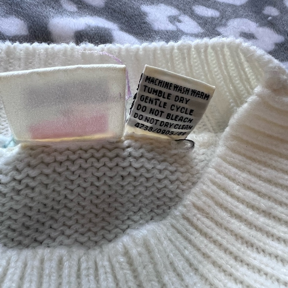 Basket of Yarn Vintage 80s Pastel Floral Embroidered Mock Neck Sweater/Large - Picture 7 of 11